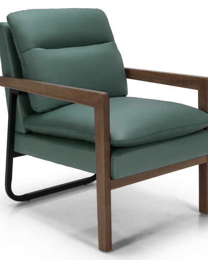 Giantex Accent Chair, Comfy Soft Leathaire Bedroom Chair with Solid Rubber Wood Legs