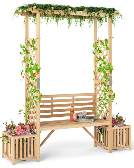 Giantex Outdoor Bench with Garden Arbor & 2 Planter Boxes