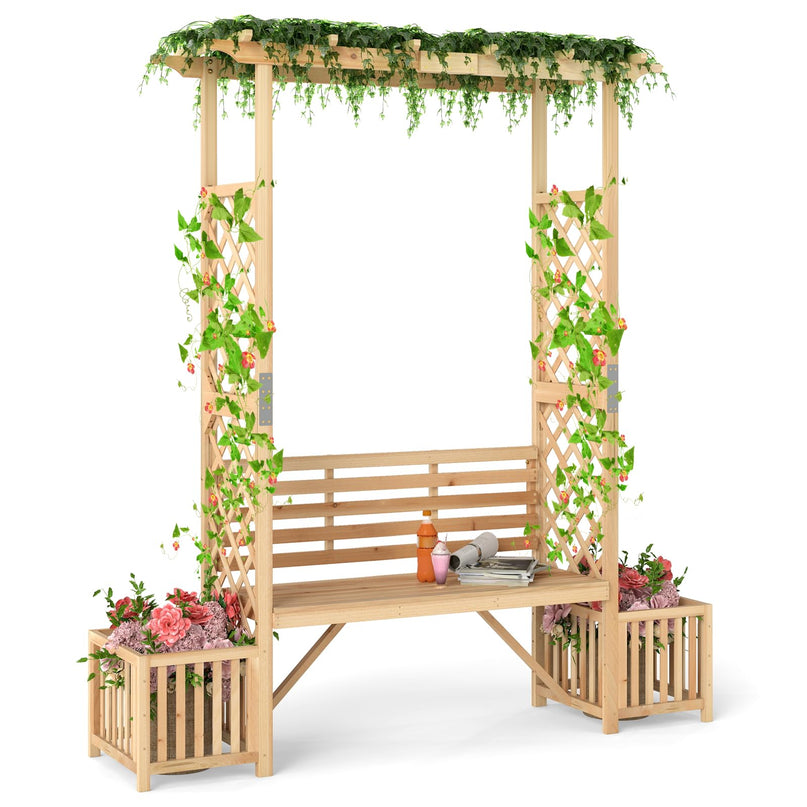 Giantex Outdoor Bench with Garden Arbor & 2 Planter Boxes