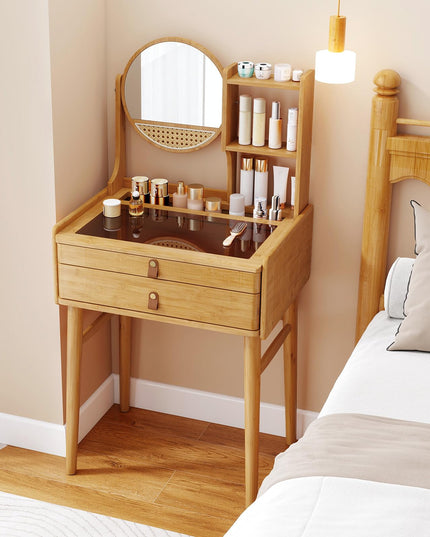 Small Vanity Desk with Mirror with Storage Drawers & Shelves