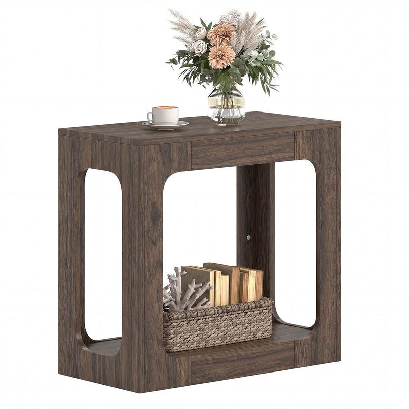 Giantex 2 Tier Farmhouse Side Table with Open Storage Shelf