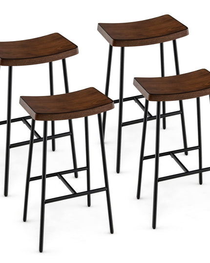 Industrial Saddle Stool with Footrest, Metal Legs, Adjustable Foot Pads, Backless Counter Height Chair for Living Room Kitchen Bar