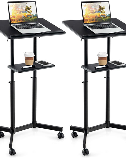 Giantex Mobile Laptop Podium, Height Adjustable Standing Desk with Storage Tray
