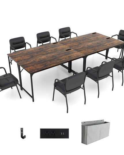 Giantex 30 FT Conference Table with Charging Station, 60" x 24" Rectangular Large Meeting Room Desk with Storage Bag & Hook