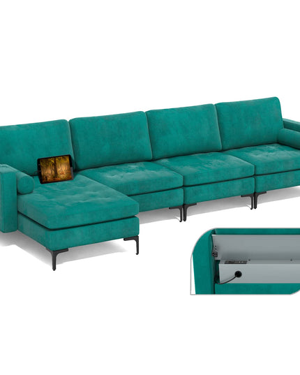 Giantex Sectional Sofa Couch, Convertible Sleeper with 2 or 1 USB Ports Socket