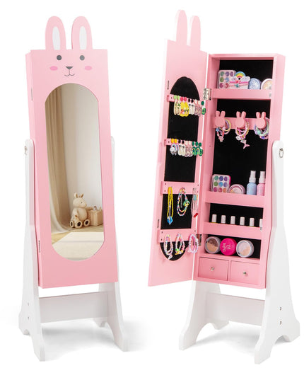 CHARMAID Kids Mirror Jewelry Cabinet - 45" Standing Jewelry Armoire with Full Length Mirror