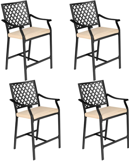 Set of 2 or 4 Patio Bar Chairs Outdoor High Chairs with Cushion Metal Bistro Stool