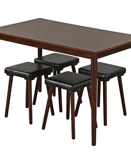 Giantex 5-Piece Dining Table Set for 4 - Dining Table with 4 Upholstered Stools, Rubber Wood Legs