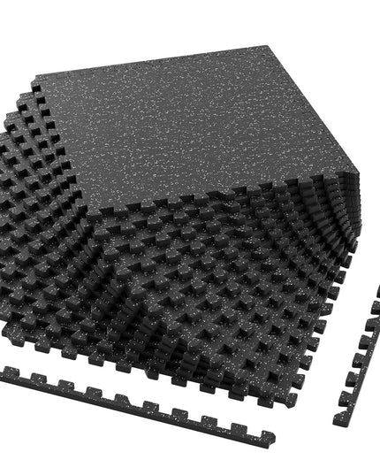 Giantex Interlocking Rubber Gym Floor Mats | 0.55'' Thick 24''x24'' Puzzle Tiles with Border Strips