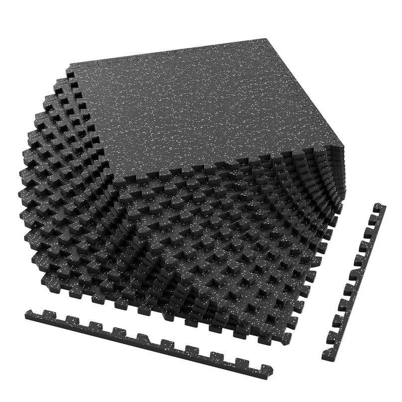 Giantex Interlocking Rubber Gym Floor Mats | 0.55'' Thick 24''x24'' Puzzle Tiles with Border Strips