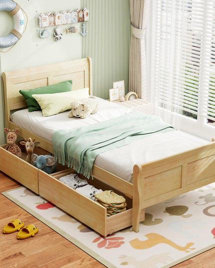 Giantex Twin Bed with 2 Storage Drawers for Kids Teens Adults