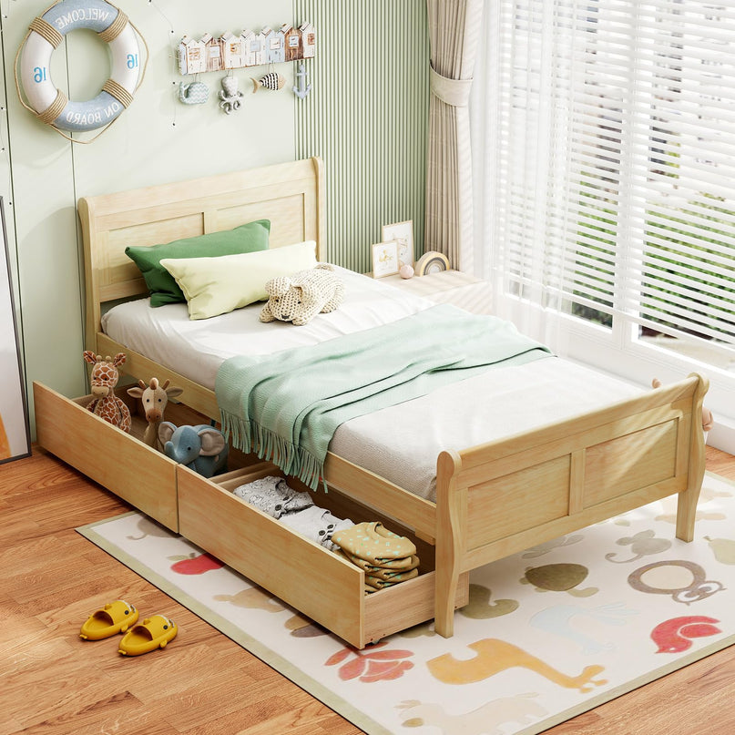 Giantex Twin Bed with 2 Storage Drawers for Kids Teens Adults