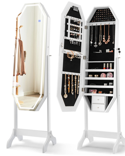 CHARMAID Jewelry Armoire with Full Length LED Mirror