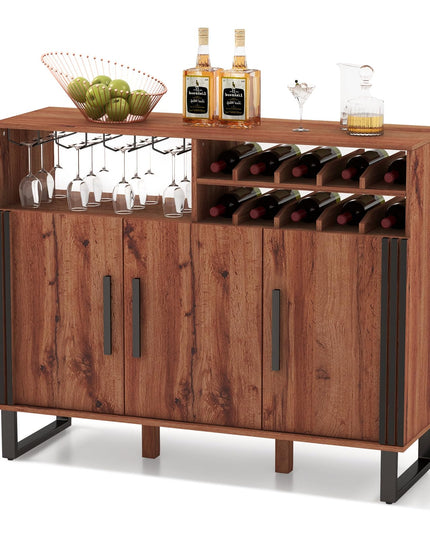Giantex Wine Bar Cabinet, Buffet Sideboard with 3 Doors & Adjustable Shelves, Liquor Cabinet