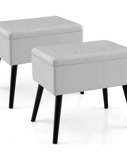 Giantex 20" Ottoman with Storage - Set of 1/2 Makeup Vanity Bench with Flip Top Storage