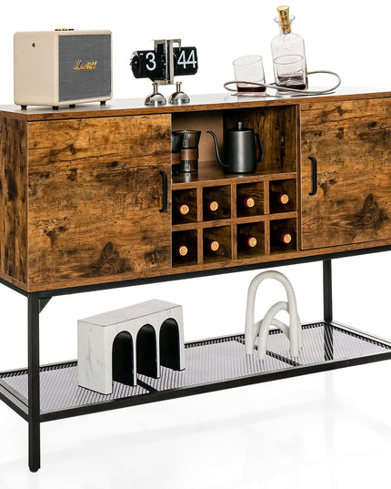 Giantex Industrial Buffet Sideboard, Freestanding Kitchen Cupboard with Wine Rack (Rustic Brown & Black)