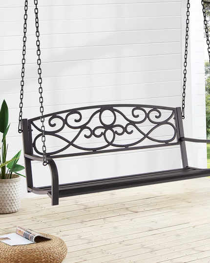 Metal Porch Swings 2 Person Outdoor Hanging Garden Bench with Sturdy Chains