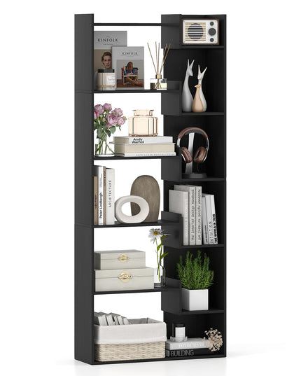 Giantex 6-Tier Bookshelf Wooden Bookcase with Staggered Shelves
