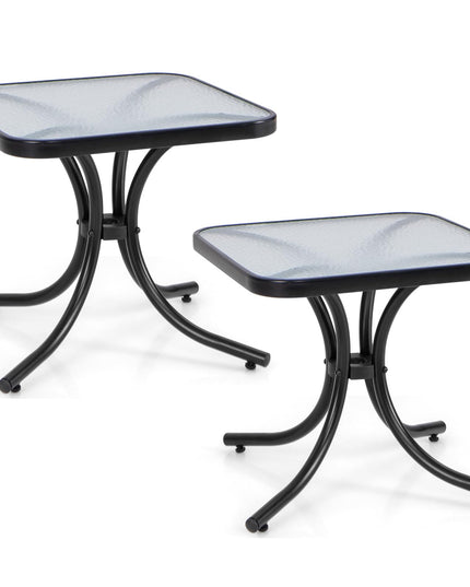 Giantex Small Outdoor Side Table with Tempered Glass Top Set of 2