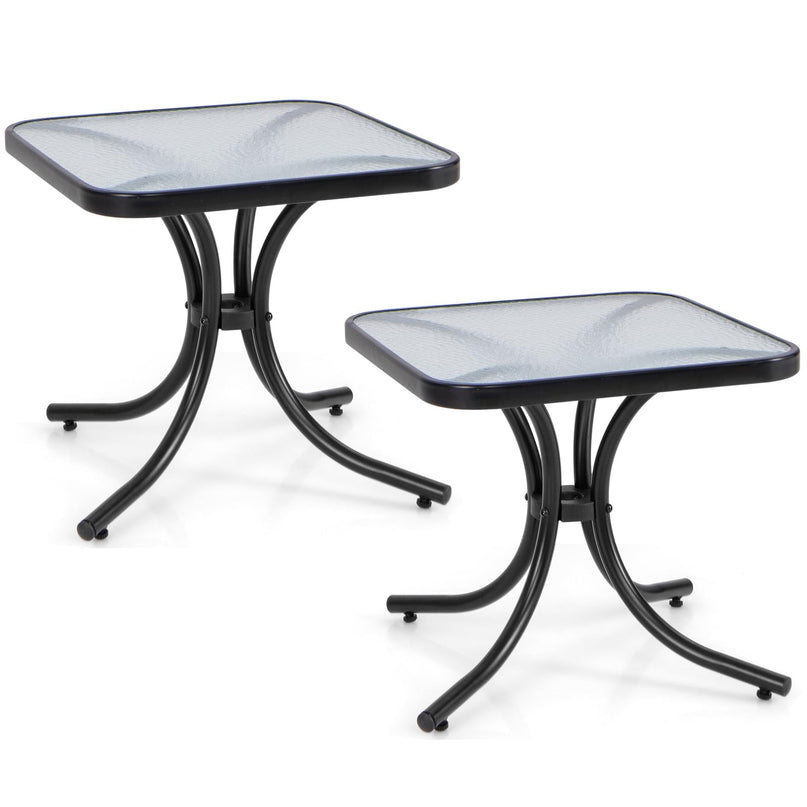 Giantex Small Outdoor Side Table with Tempered Glass Top Set of 2