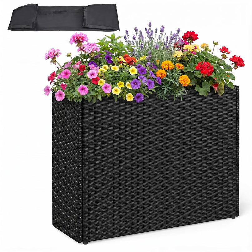 GIANTEX Wicker Raised Garden Bed Rattan Garden Planter Box