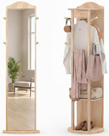 Miroir sur pied en bois Giantex 66" x 19" avec 2 tringles à vêtements