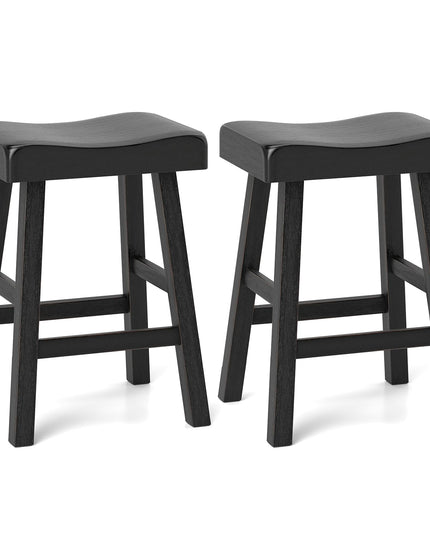 Giantex 24" Bar Stools Set, Counter Height Saddle Bar Stools w/Footrests, Acacia Wood Seats, Rubber Wood Crossbars