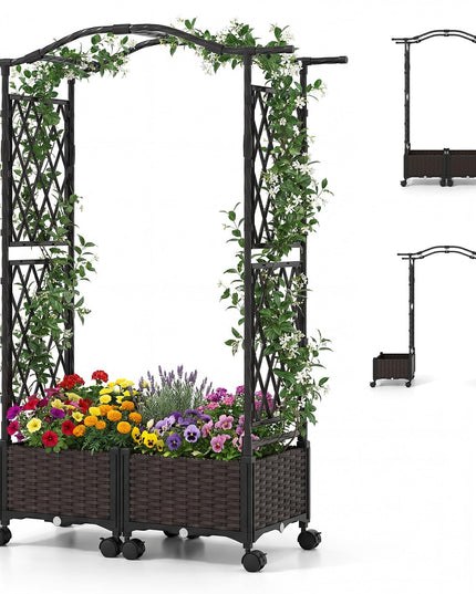 Giantex Planter Boxes with Arch Trellis | 5FT Self-Watering Tall Raised Garden Bed w/Wheels