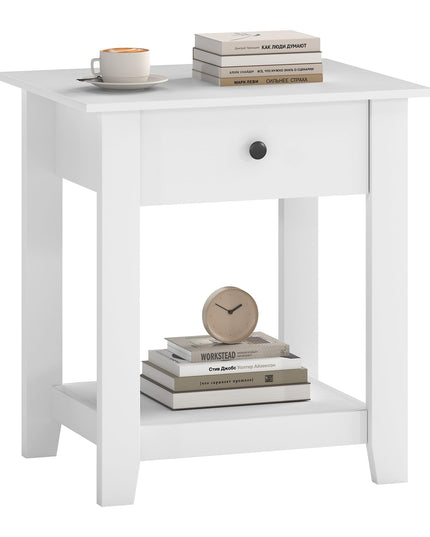 Drawer 1/2-Tier Bedside Table with Storage Open Shelf