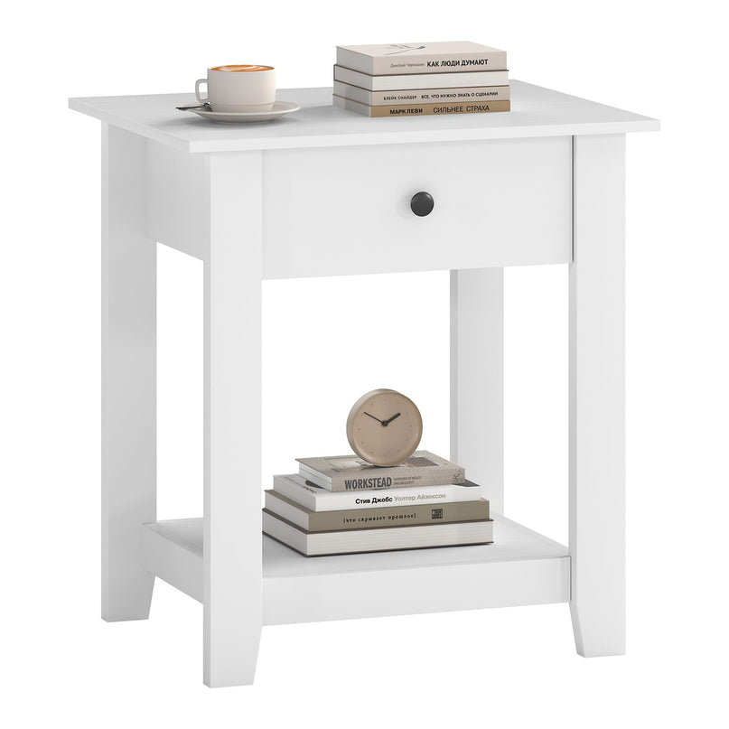 Drawer 1/2-Tier Bedside Table with Storage Open Shelf