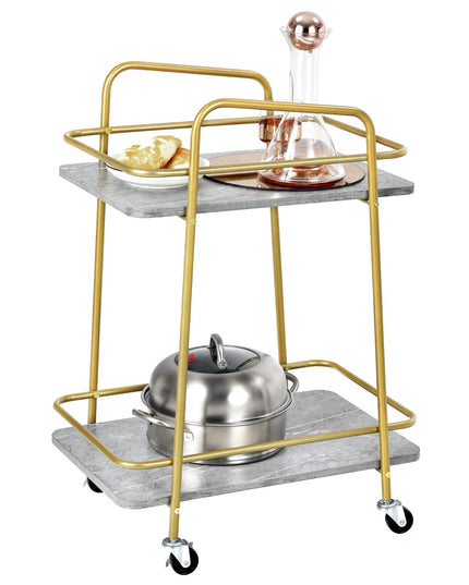Giantex Gold Bar Cart, Island Service Cart, 2 Tier Storage Shelves with Guardrail for Dining Room Wine Coffee Bar