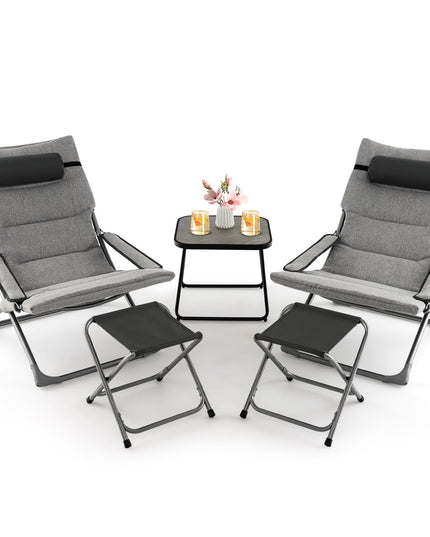 Giantex 5-Piece Patio Bistro Set, Folding Lounge Chairs with Footrest Stool & Side Table, Removable Cushion