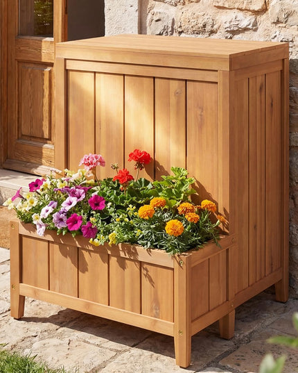 Giantex Outdoor Wooden Planter Box with Lid & Gas Rod