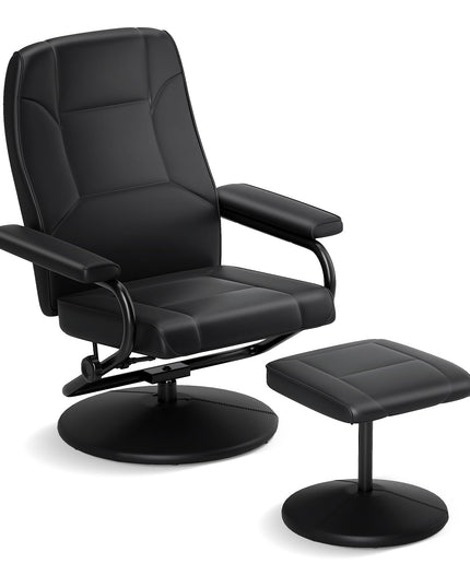 Giantex Recliner Chair with Ottoman, 360 Degree Swivel Leather Reclining Chair with Stable Steel Base