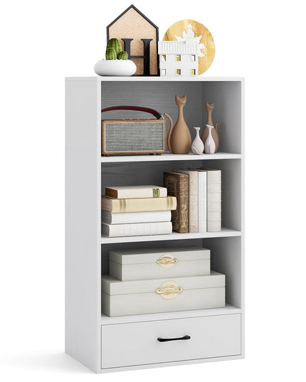 Giantex 4 Tier Bookcase with Drawer, 48" Tall Floor Standing Organizer Display Storage Shelves with Anti-toppling Device