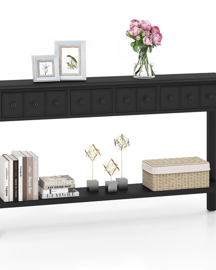 Giantex Narrow Console Table with Storage - 60" Long Sofa Side Table w/ 4 Drawers & Open Shelf, Espresso