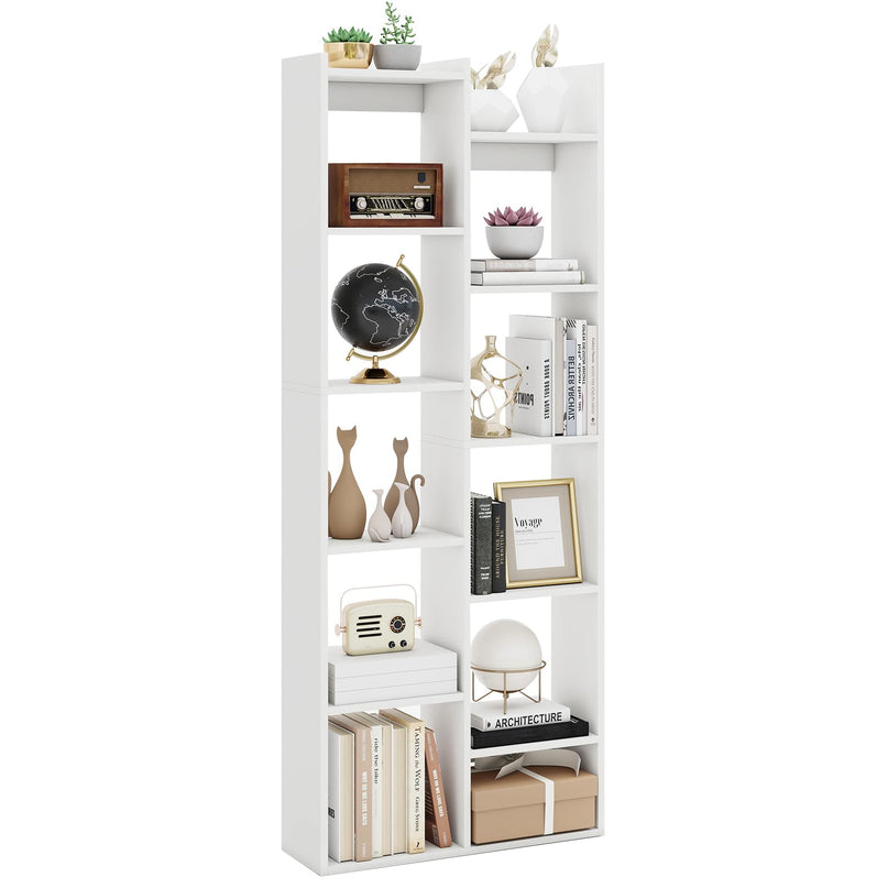 Giantex 11 Tier Bookcase with Staggered Shelves for Home Living Room Office