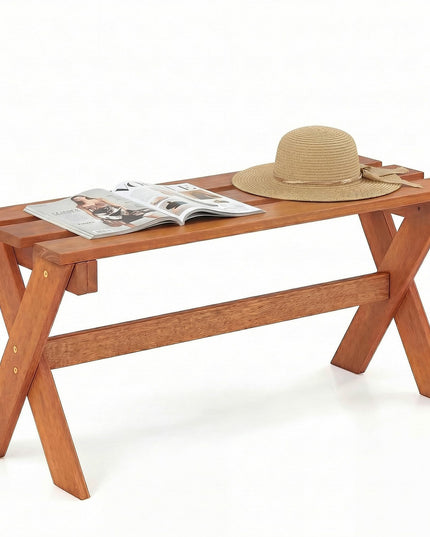 Giantex 36" Wood Outdoor Backless Patio Bench with Slatted Seat & Solid Wood Frame
