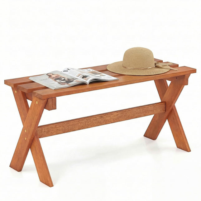 Giantex 36" Wood Outdoor Backless Patio Bench with Slatted Seat & Solid Wood Frame