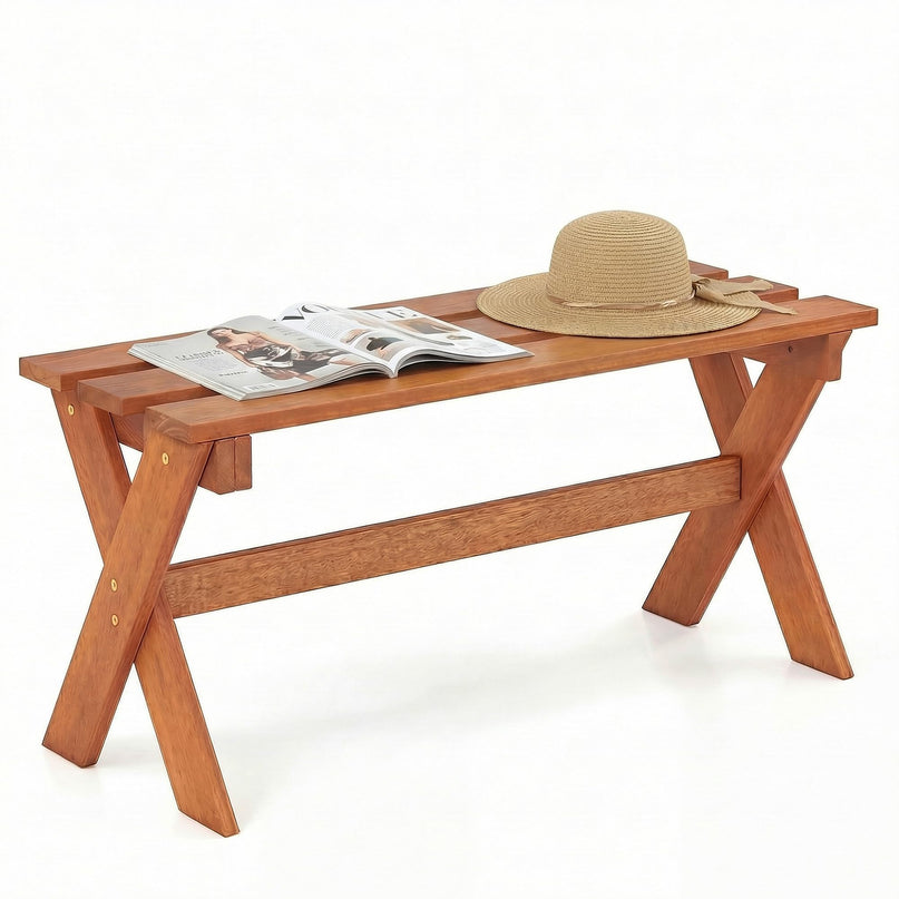 Giantex 36" Wood Outdoor Backless Patio Bench with Slatted Seat & Solid Wood Frame