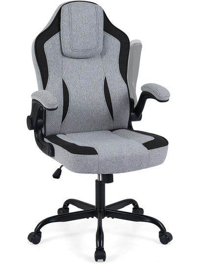 Chaise de bureau ergonomique Giantex | Chaise de bureau en tissu de lin avec accoudoirs relevables à 90°