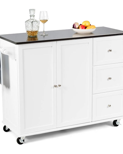 Giantex Kitchen Island with Stainless Steel Countertop, Dark Brown