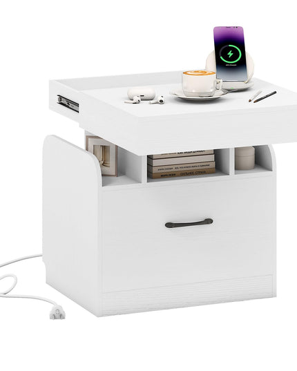 Giantex Nightstand with Charging Station Modern Bedside Table