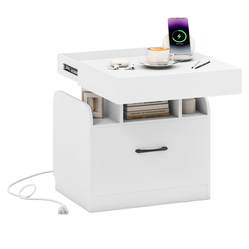 Giantex Nightstand with Charging Station Modern Bedside Table