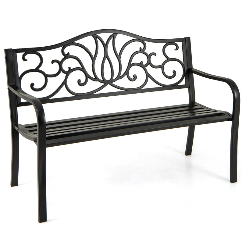 Giantex 50 Inches Outdoor Bench with Floral Pattern 2-3 People Loveseat