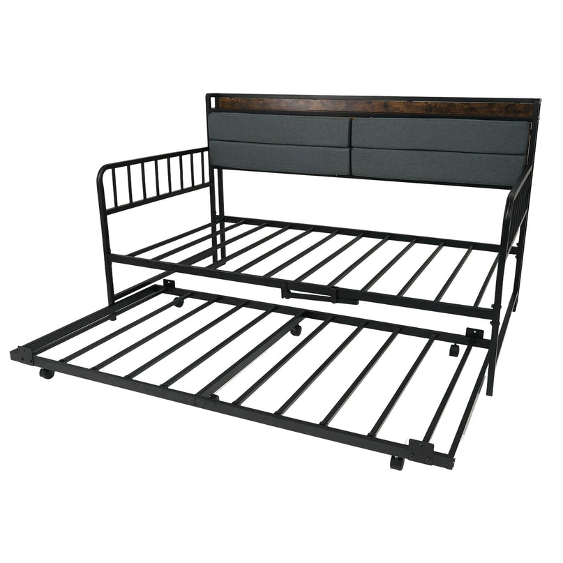 Giantex Daybed with Trundle Twin Bed Frame with LED Lights