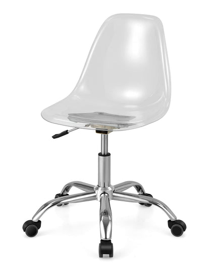 Giantex Clear Desk Chair, Acrylic Armless Office Rolling Chair, Height Adjustable Leisure Ghost Chair