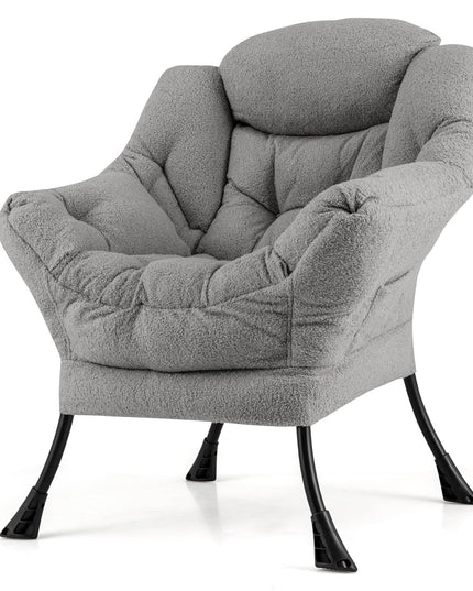Giantex Set of 1/2 Lazy Chairs, Modern Sherpa Accent Chair w/Upholstered Single Sofa Chair w/Armrests & Side Pocket