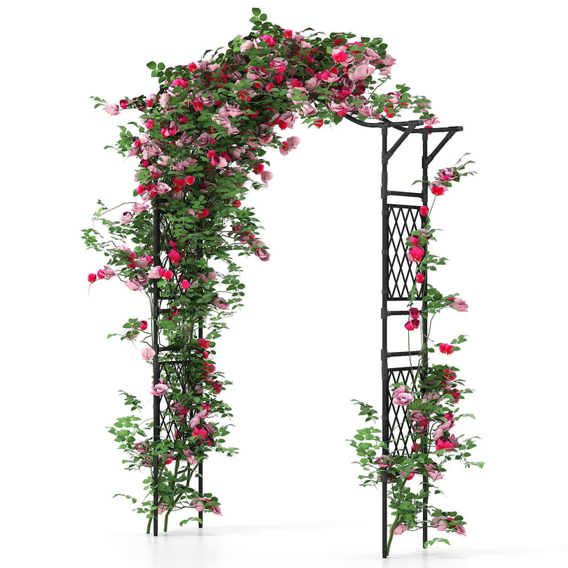 Giantex Garden Arch Trellis 67''W x 83''H Metal Arbor with Corrugated PE-Coated Steel Tubes & Lattice Panels