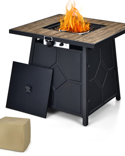 Fire Pits for Outside Outdoor Propane Fire Pit Table, 28" Patio Gas Fireplace W/ Lid & Lava Rocks